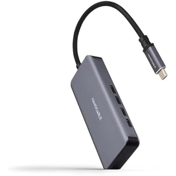 USB-C Hub - NANO KABEL - 4 USB-C honportar - Aluminium - 10 cm - Windows/MacOS/Linux kompatibel