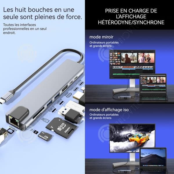 INN 8 i 1 dockningsstation multi-interface hubb snabbladdning PD 100W TF/SD kompatibel med flera system 4K 30Hz USB-gränssnitt