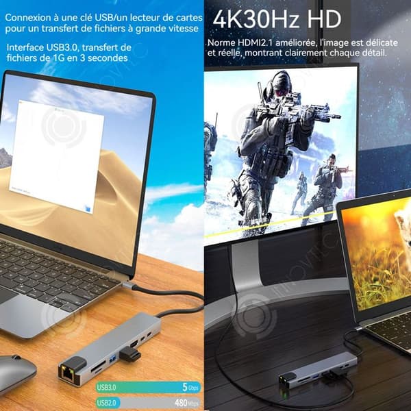 INN 8 i 1 dockningsstation multi-interface hubb snabbladdning PD 100W TF/SD kompatibel med flera system 4K 30Hz USB-gränssnitt