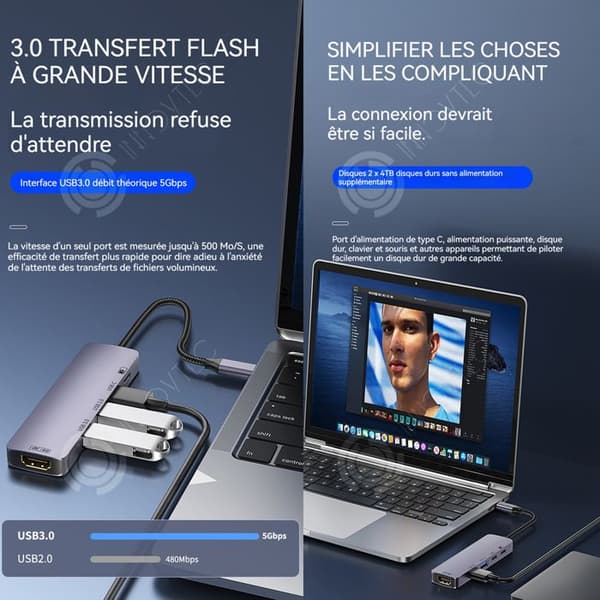 INN Dockningsstation 5 i 1 multi-interface hubb PD snabbladdning 100W 5Gbps överföring USB3.0 kompatibel med flera system