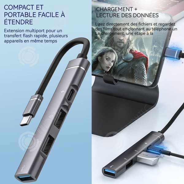 INN 4 i 1 dockningsstation Multi-Interface Hub Laddning Type-C USB3.0 Kompatibel med flera enheter Type-C Adapter Usb Hub