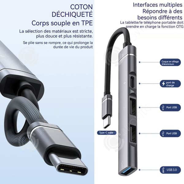 INN 4 i 1 dockningsstation Multi-Interface Hub Laddning Type-C USB3.0 Kompatibel med flera enheter Type-C Adapter Usb Hub