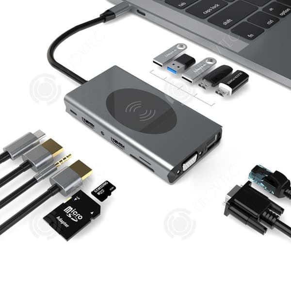 INN Dockningsstation 14 i 1 multi-interface hubb trådlös laddning 15W TF/SD snabbladdning PD 100W 5Gb höghastighetsöverföring