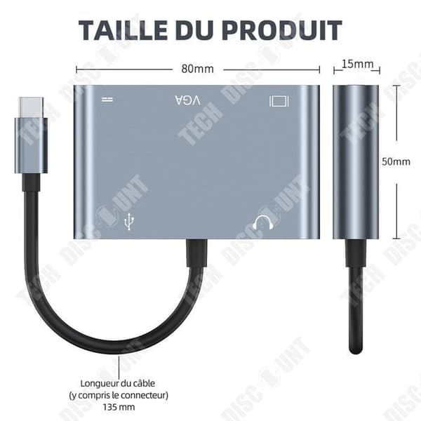 TD HDMI till VGA-adapter usb c till 4k hd-mi vga hub 5in1 usb typ c 3.0 otg kompatibel för surfplatta laptop mobiltelefon