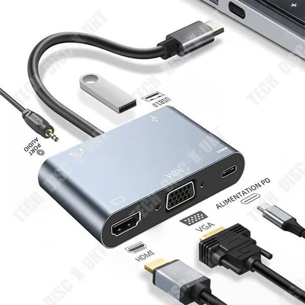 TD HDMI till VGA-adapter usb c till 4k hd-mi vga hub 5in1 usb typ c 3.0 otg kompatibel för surfplatta laptop mobiltelefon