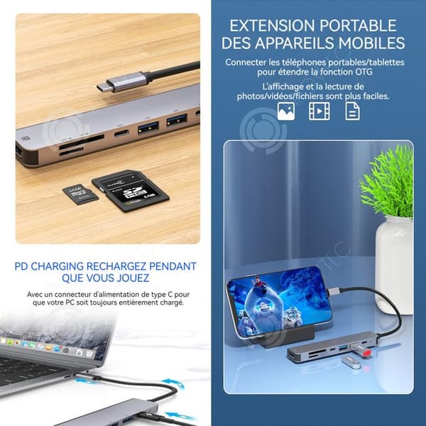 INN 7 i 1 USB C till HDMI dockningsstation med 4K 60Hz utgång Typ C Charging Hub 7 portar USB C Hub 3.0 USB C Adapter Grå