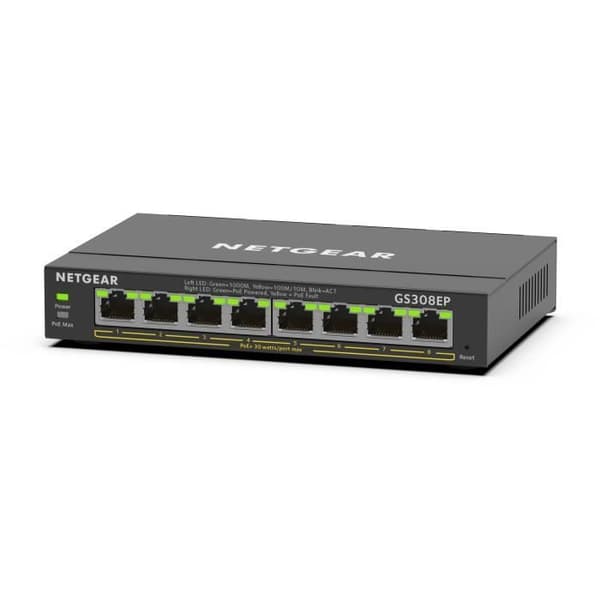 Switch Ethernet PoE 8 portar - NETGEAR - GS308EP - Smart hanterbar - Tyst - 62 W