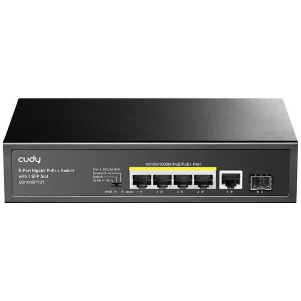 Cudy GS1005PTS1 nätverksswitch - 4+1 portar 100 MBit/s - Förlänger nätverks- och Wi-Fi-anslutningar