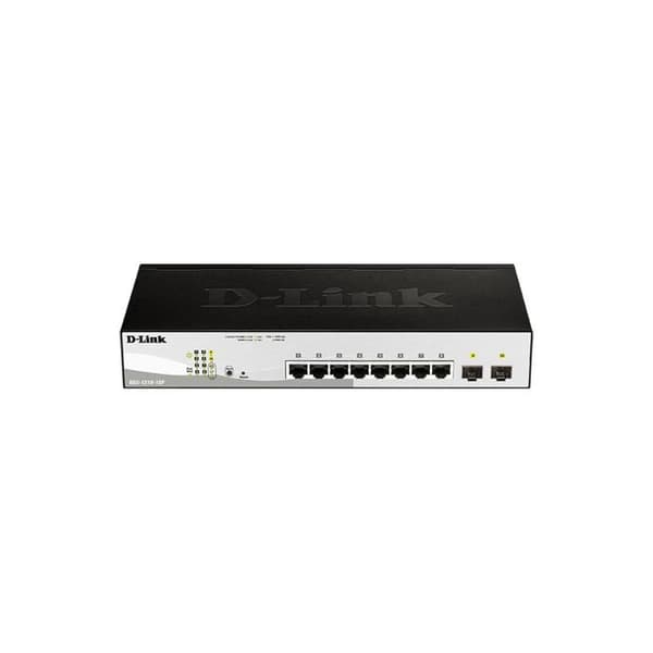 DLINK DGS-1210-10P/E Switch - 8 PoE RJ-45 10/100/1000 Mbps portar + 2 kombinerade SFP:er Svart
