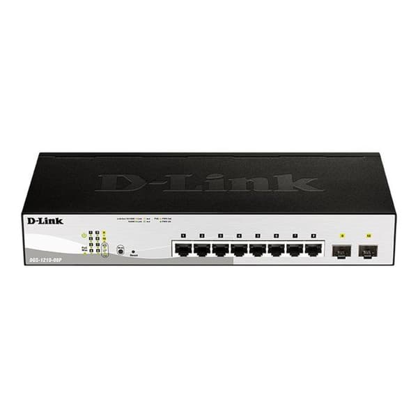 DLINK DGS-1210-08P/E-switch - 8 10/100/1000 Mbit/s-portar - 2 SFP-portar - IEEE-standardkompatibel Svart
