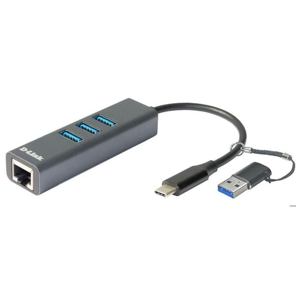 USB-hubb D-Link - DUB-2332 - 3 portar USB 3.2 - Gigabit Ethernet - Självförsörjande - Grå