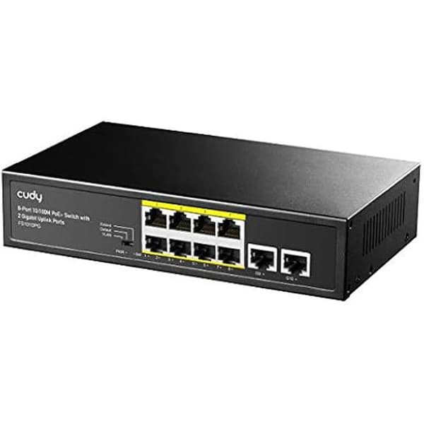 PoE+ Switch - CUDY - FS1010PG - 8 10/100 Mbps portar - 2 Gigabit upplänksportar - 120W Svart