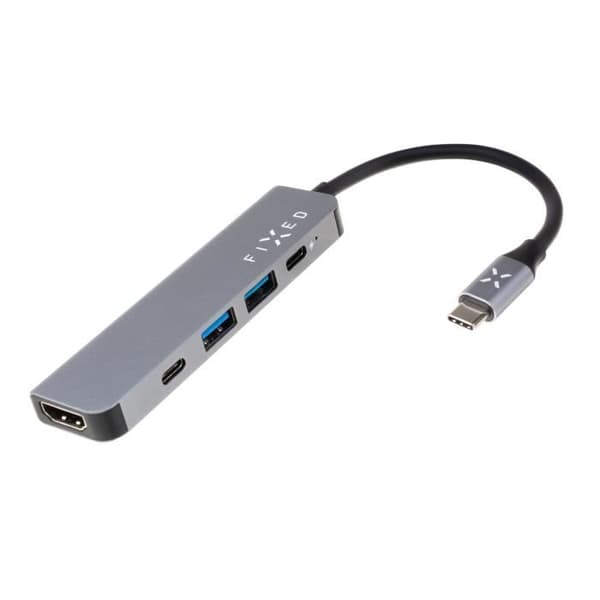 Aluminium 5-portars Mini FAST USB-C HUB för bärbara datorer och surfplattor, grå