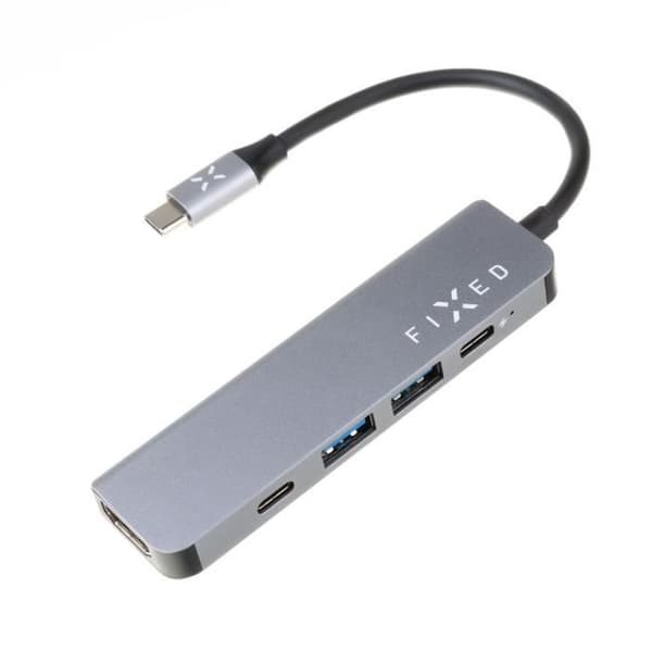 Aluminium 5-portars Mini FAST USB-C HUB för bärbara datorer och surfplattor, grå