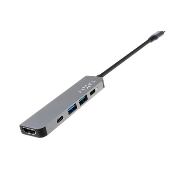 Aluminium 5-portars Mini FAST USB-C HUB för bärbara datorer och surfplattor, grå