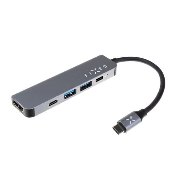 Aluminium 5-portars Mini FAST USB-C HUB för bärbara datorer och surfplattor, grå