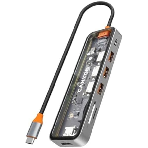 USB-C-hubb - CANYON - DS-13 - 7 i 1 - 4K - Grå