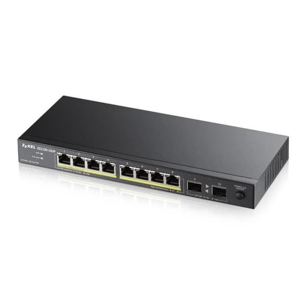 ZYXEL GS1100-10HP Switch - Ohanterad - 8 x 10/100/1000 (PoE+) + 2 x Gigabit SFP - Desktop - PoE+ (130W)