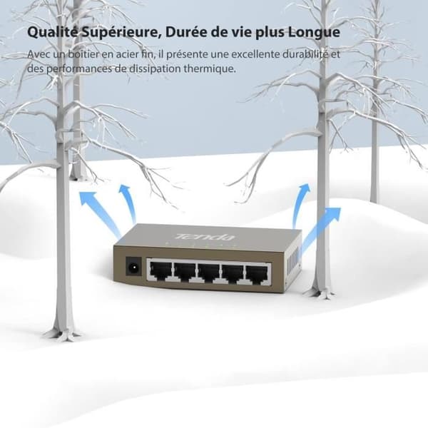 TENDA 5 Port Gigabit Ethernet Switch 10/100/1000 Mbps, RJ45 Switch Hemnätverk, Desktop Switch, Plug &amp; Play, Metal, TEG1005