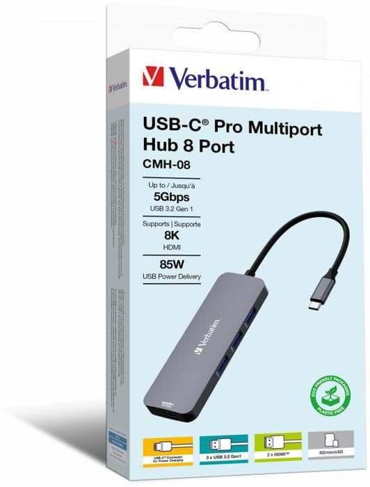 USB-C-hubb - Verbatim - CMH-08 - 2x HDMI - 3x USB-A - 1x USB-C