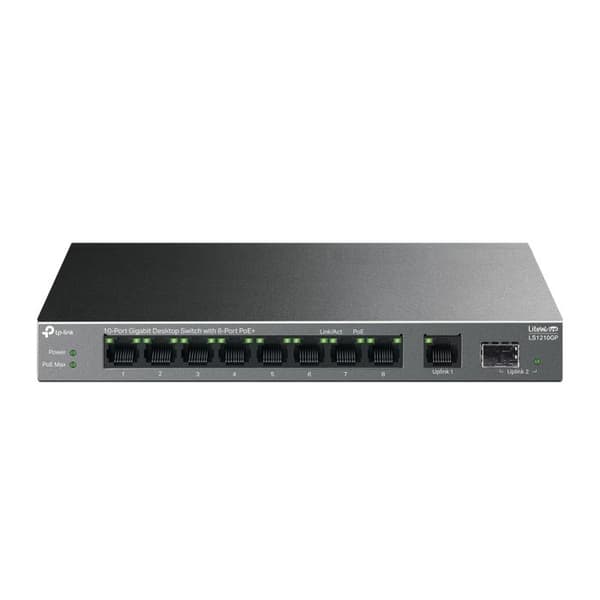 TP-Link LiteWave LS1210GP. Växlingstyp: ohanterad. Grundläggande RJ-45 Ethernet-switchtypsportar: Gigabit Ethernet Svart