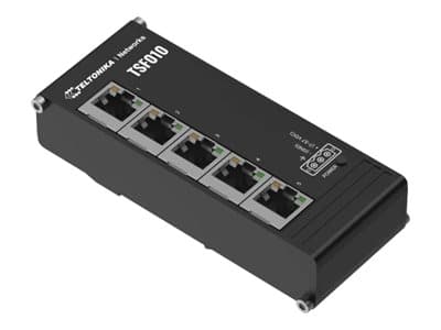 Teltonika TSF010 - Switch - ohanterad - 5 x 10/100 - DIN-skenmonterbar Svart