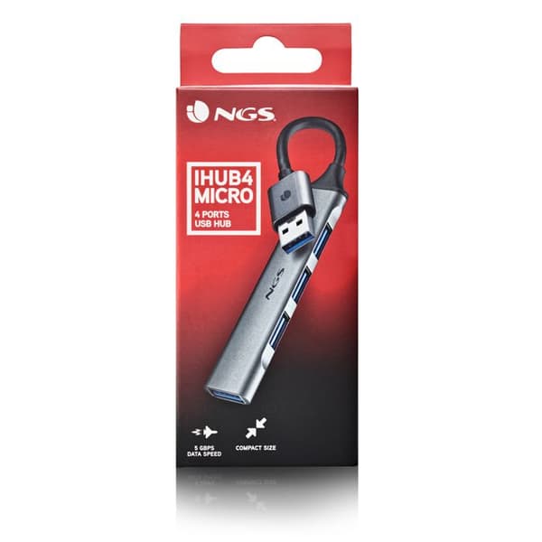 USB-hub - NGS - IHUB4 MICRO - 4 portar - USB 3.2 Gen1 - Kompakt - Aluminium
