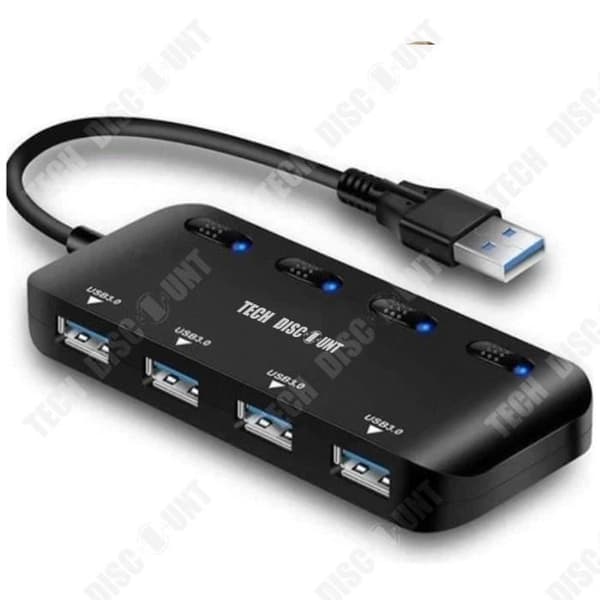 Power Strip USB 3.0 Hub, Ultra Slim Multiple 4 Port USB Hub med individuella strömbrytare LEDs