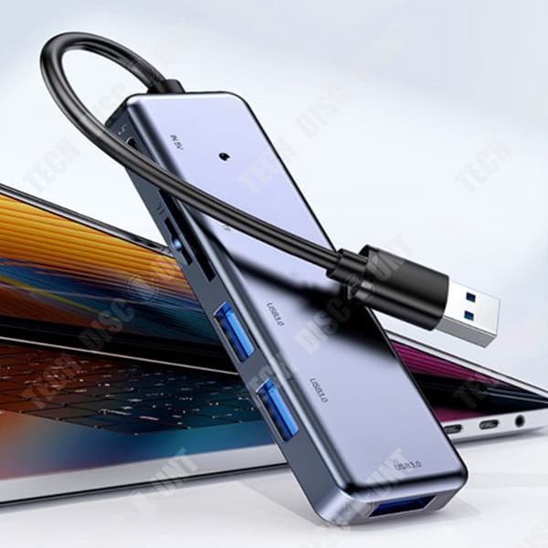 TD® Hub USB3.0 ultratunn 6-ports datahub med 30 cm förlängningskabel lämplig för bärbara datorer med USB-flashminne
