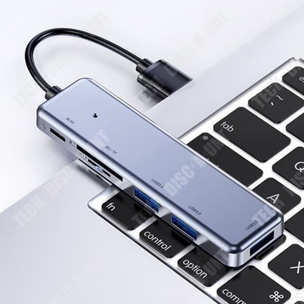 TD® Hub USB3.0 ultratunn 6-ports datahub med 30 cm förlängningskabel lämplig för bärbara datorer med USB-flashminne