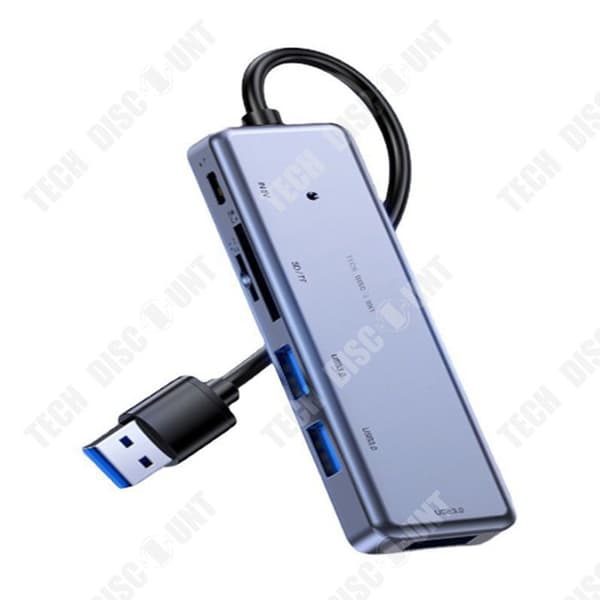 TD® Hub USB3.0 ultratunn 6-ports datahub med 30 cm förlängningskabel lämplig för bärbara datorer med USB-flashminne