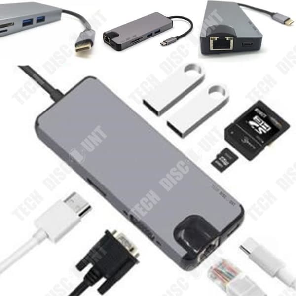 TD® Hub Multifunktionellt USB-gränssnitt Elektronisk omvandlare HDMI-adapter Ethernet-enheter Kabel Strömladdning