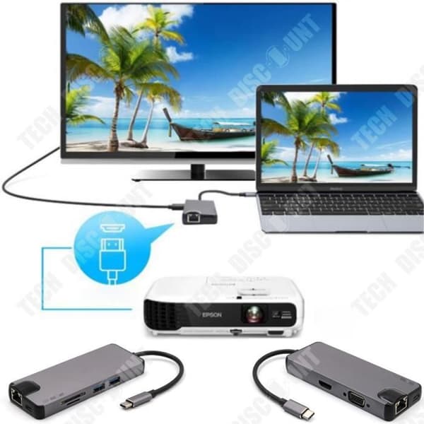 TD® Hub Multifunktionellt USB-gränssnitt Elektronisk omvandlare HDMI-adapter Ethernet-enheter Kabel Strömladdning