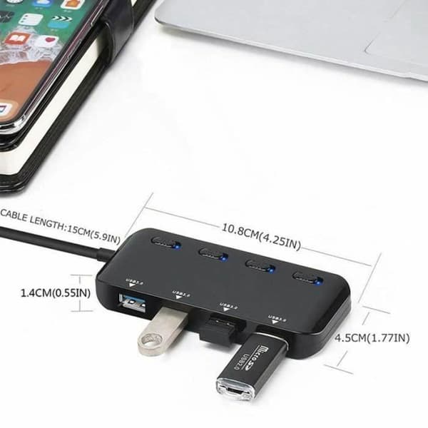 USB 3.0 Hub Power Strip - MÄRKE - Multi 4 portar - Svart - Integrerat överspänningsskydd