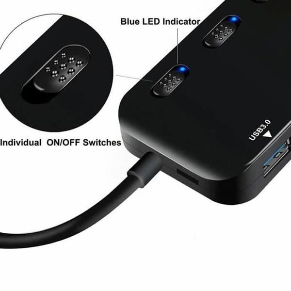 USB 3.0 Hub Power Strip - MÄRKE - Multi 4 portar - Svart - Integrerat överspänningsskydd