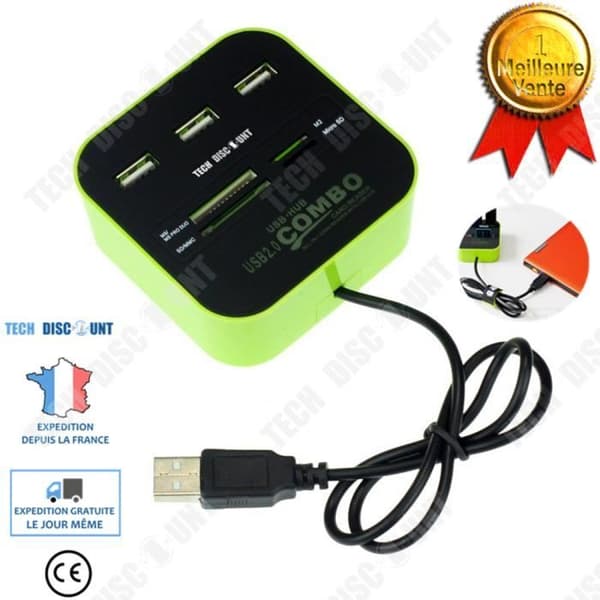 TD® USB Hub 2.0 Ethernet Micro SD Hub 3-portars Power Strip Flera nätverkskortadapter Snabb dataöverföring
