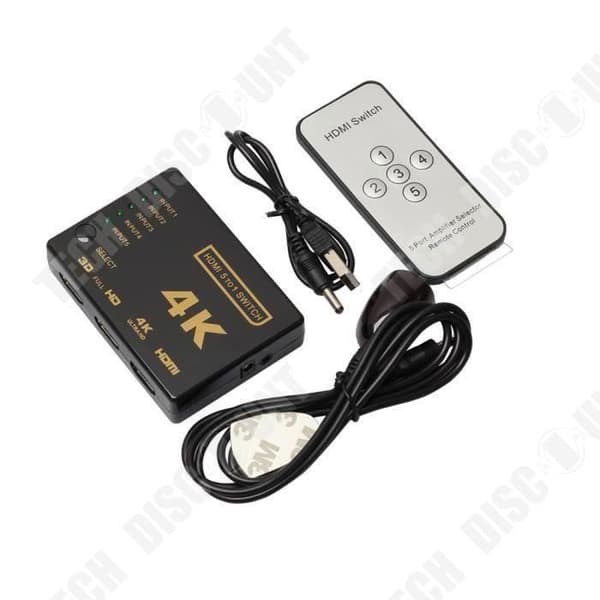 HDMI-Box - TECH DISCOUNT - 4K - 5 portar - Fjärrkontrollerbar
