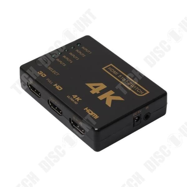 HDMI-Box - TECH DISCOUNT - 4K - 5 portar - Fjärrkontrollerbar