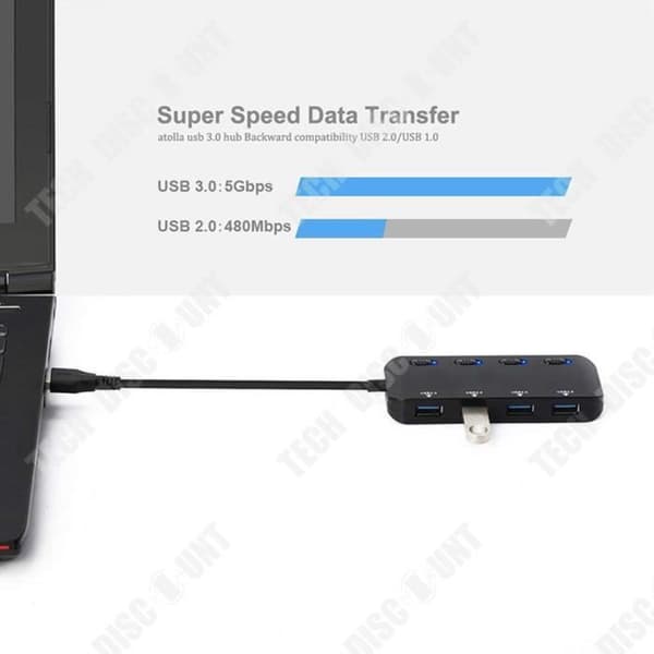 TD® USB 3.0 Hub Power Strip, 4 USB-portar Ultratunn adapter med individuella LED-lampor för strömbrytare