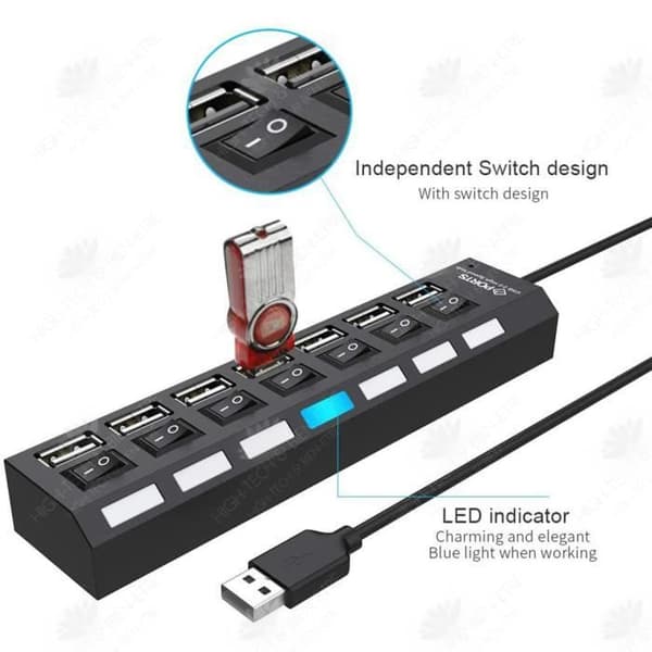 HTBE® Computer Converter HUB Hub Extender Interface One to Seven USB Oberoende Switch med ljus