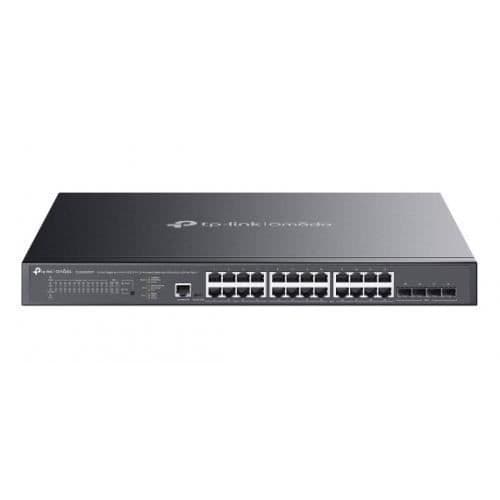 Switch 24 portar Gigabit med 4 portar 10GE SFP+, L2+ hantering, 16 portar PoE+ och 8 portar PoE++. Svart