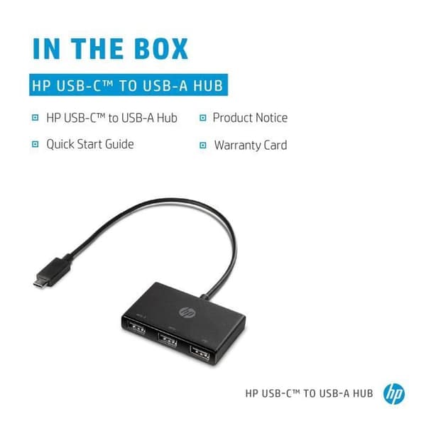 USB-C till USB-A-hubb - HP - Hub - 3 portar - Svart