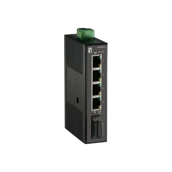 LevelOne Infinity IES-0510 Unmanaged Switch 4 x 10-100 + 1 x 100Base-FX DIN-skena montering DC-spänning