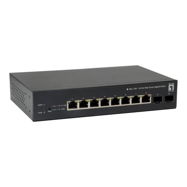 Intelligent switch - LevelOne - GEP-1051 - 8 x 10/100/1000 (PoE+) - 2 x Gigabit SFP - Rackmonterbar Svart