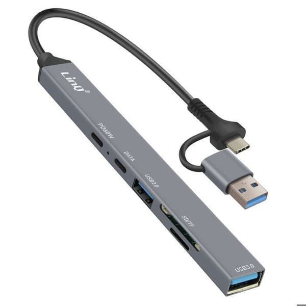 USB-hubb Stöd för OTG USB-C Power Delivery 60W och SD / TF kortläsare