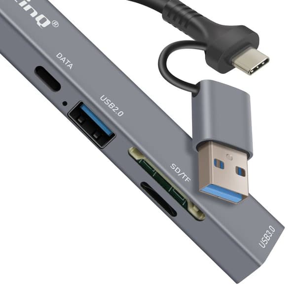 USB C- och USB-hubb med USB-C + USB 2.0 + 3.0 SD- och TF-kortläsare