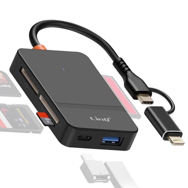 Hub USB C + Lightning Multiport Kortläsare OTG Mångsidig LinQ Svart