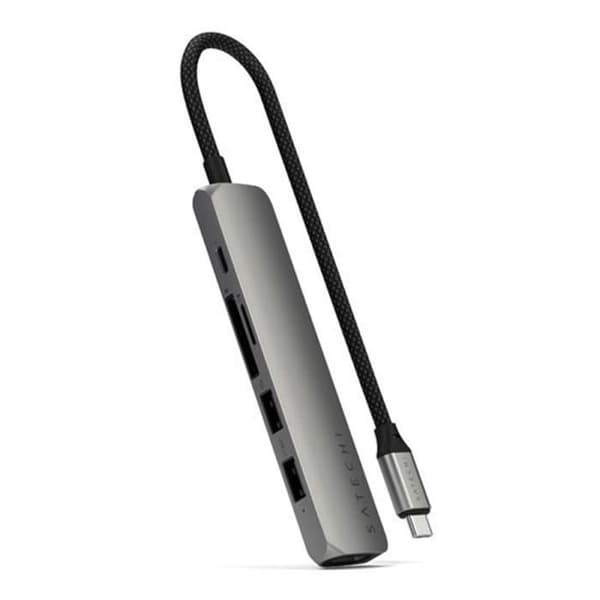 Satechi Slim Multiport 7-i-1 USB-C-hubb med Ethernet 1Gbit Power Delivery 100W Grå