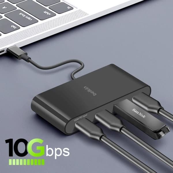 Hub USB C Power Delivery 100W 4x USB C Snabbladdning och Synchronisering Belkin Svart