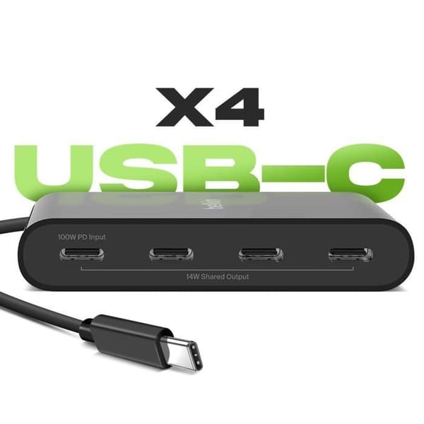 Hub USB C Power Delivery 100W 4x USB C Snabbladdning och Synchronisering Belkin Svart